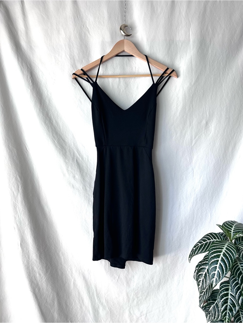 V-Neck Double Strap Little Black Mini Dress